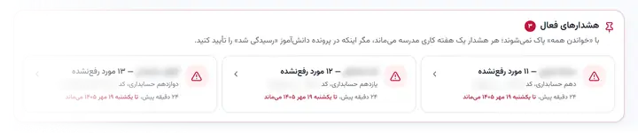 «هشدارهای فعال»: دانشآموزانی که از حد مجاز مدرسه گذشتهاند، با مهلت رسیدگی (دادهٔ نمایشی)